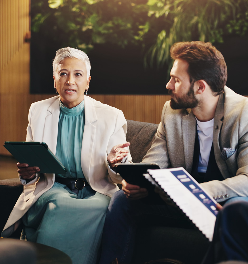 Business people meeting and planning in workplace conversation and brainstorming for creative project group employees and leader in office teamwork and feedback for ideas talking and proposal